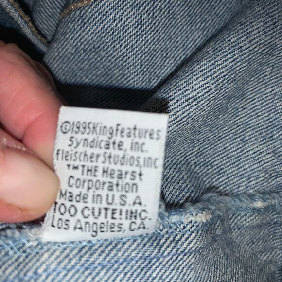 VINTAGE 90's  "TOO CUTE" GUETTA BROS POPEYE DENIM JACKET UNISEX - Picture 4 of 10